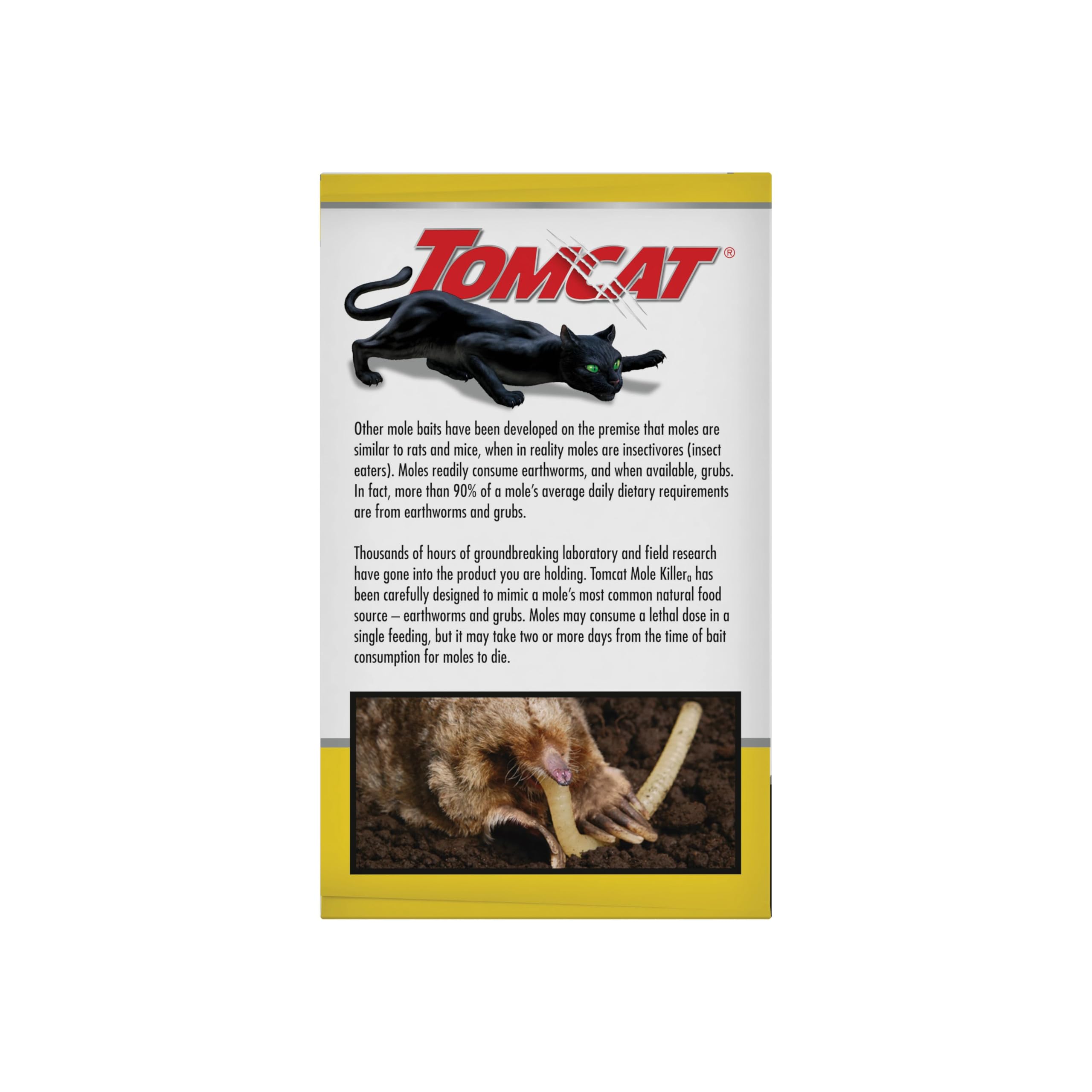 Tomcat bait next to hand for scale demonstrating compact size and easy handling benefit