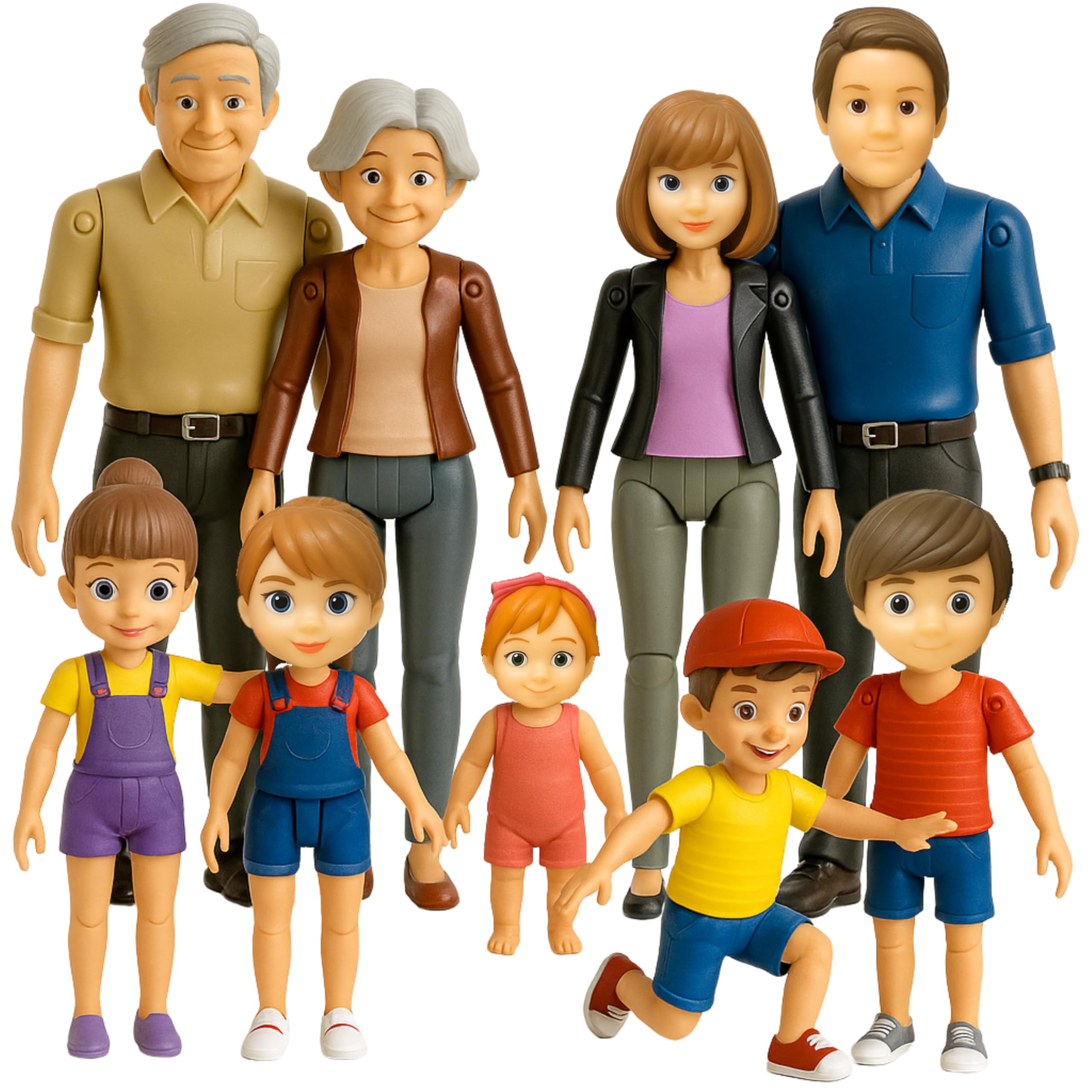 TOMLEON front packaging shows full 9-piece family set, great gift appeal