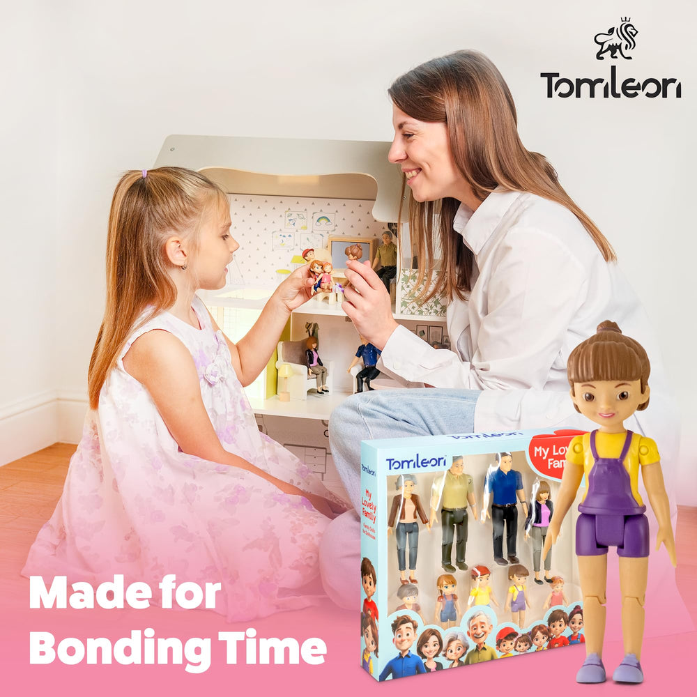 TOMLEON figures staged in dollhouse living room for realistic scenes