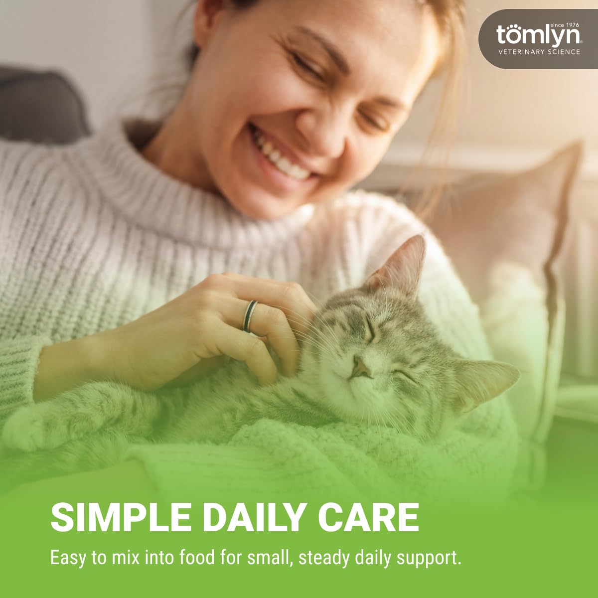 TOMLYN label closeup highlighting ingredients and vet-quality benefit