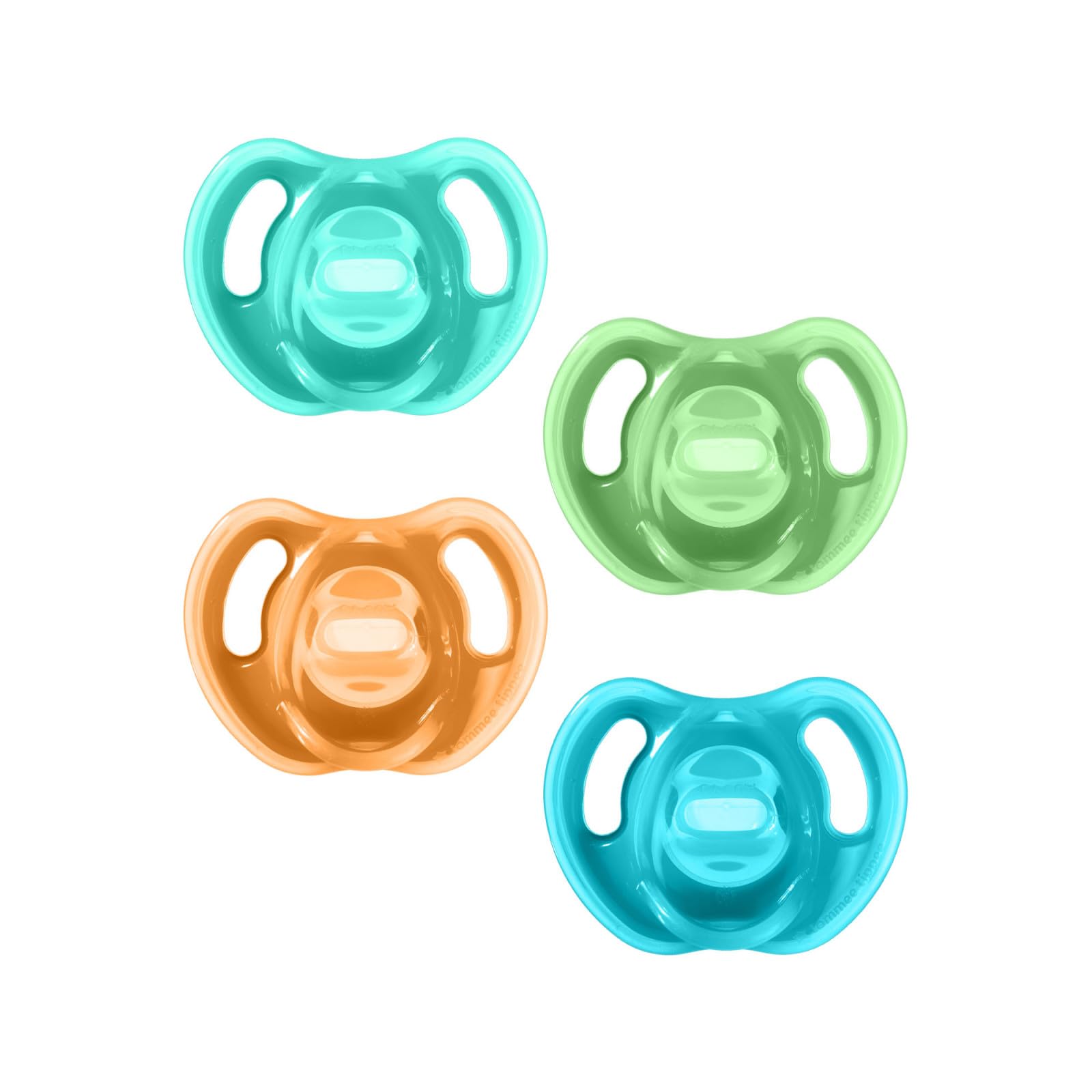 Tommee Tippee front packaging showing pack of four pacifiers and convenience