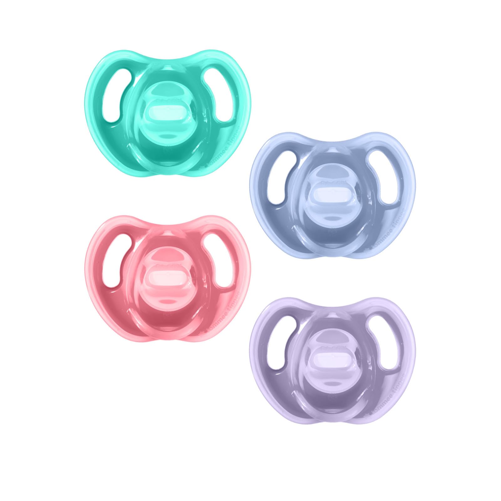 Tommee Tippee front packaging showing four pacifiers, convenient spare set