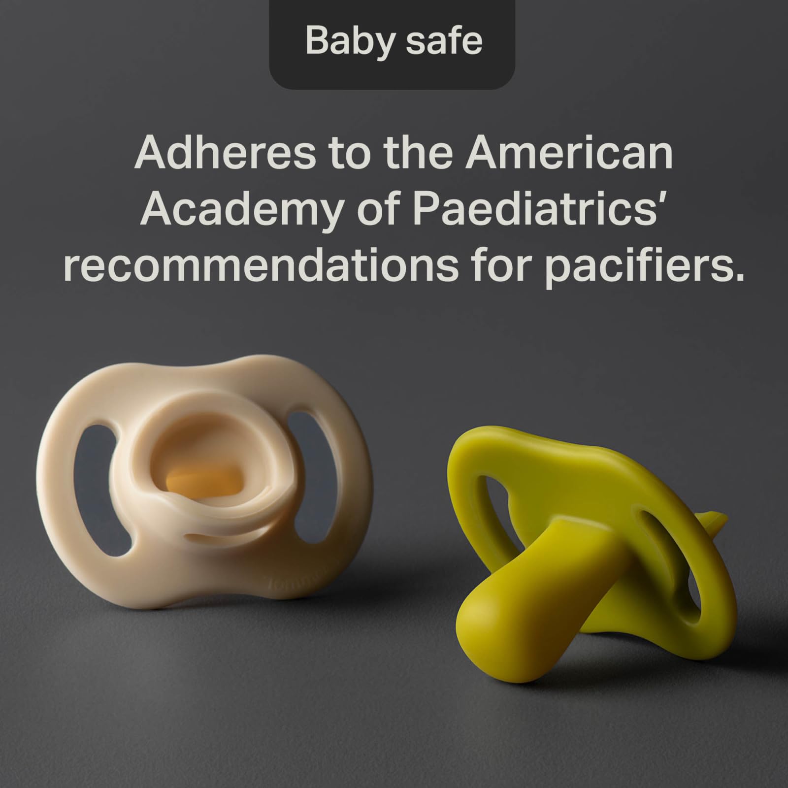 Tommee Tippee pacifier next to sterilizer illustrating easy cleaning and hygiene