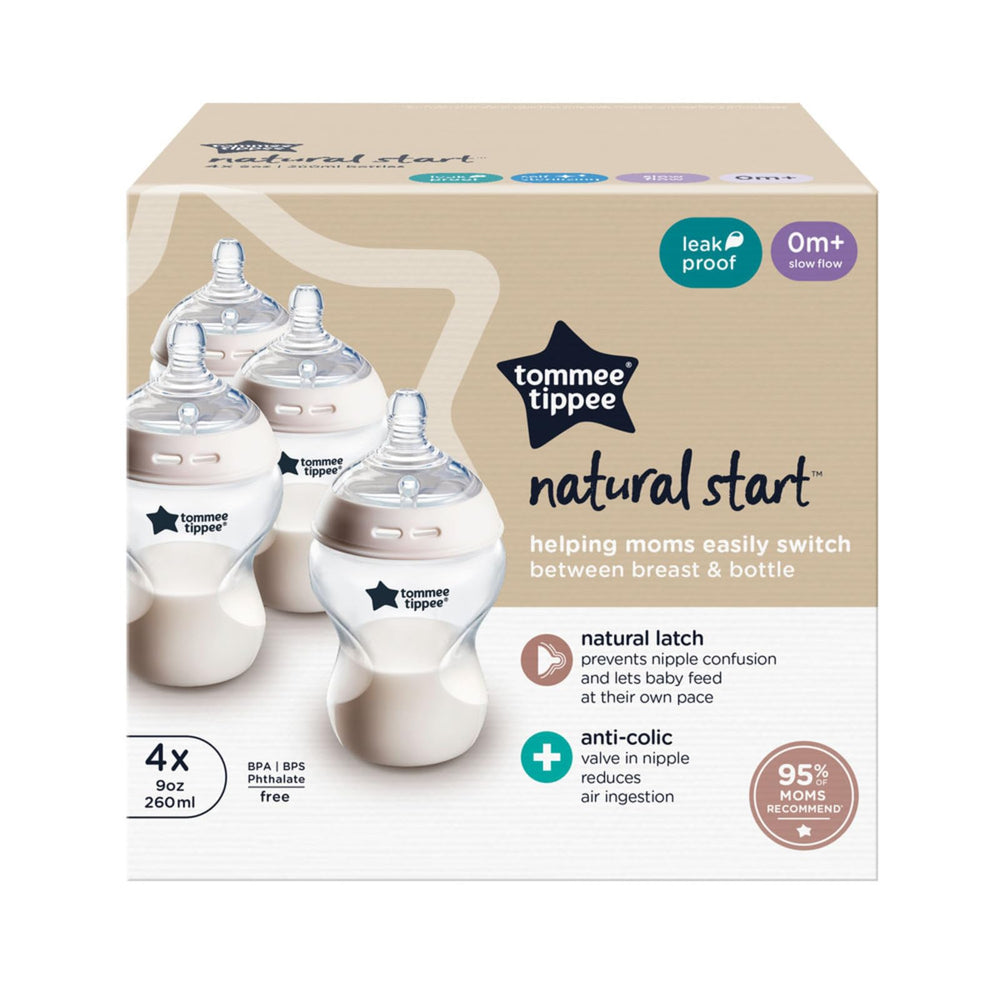 Tommee Tippee boxed pack of four displayed for convenience and value