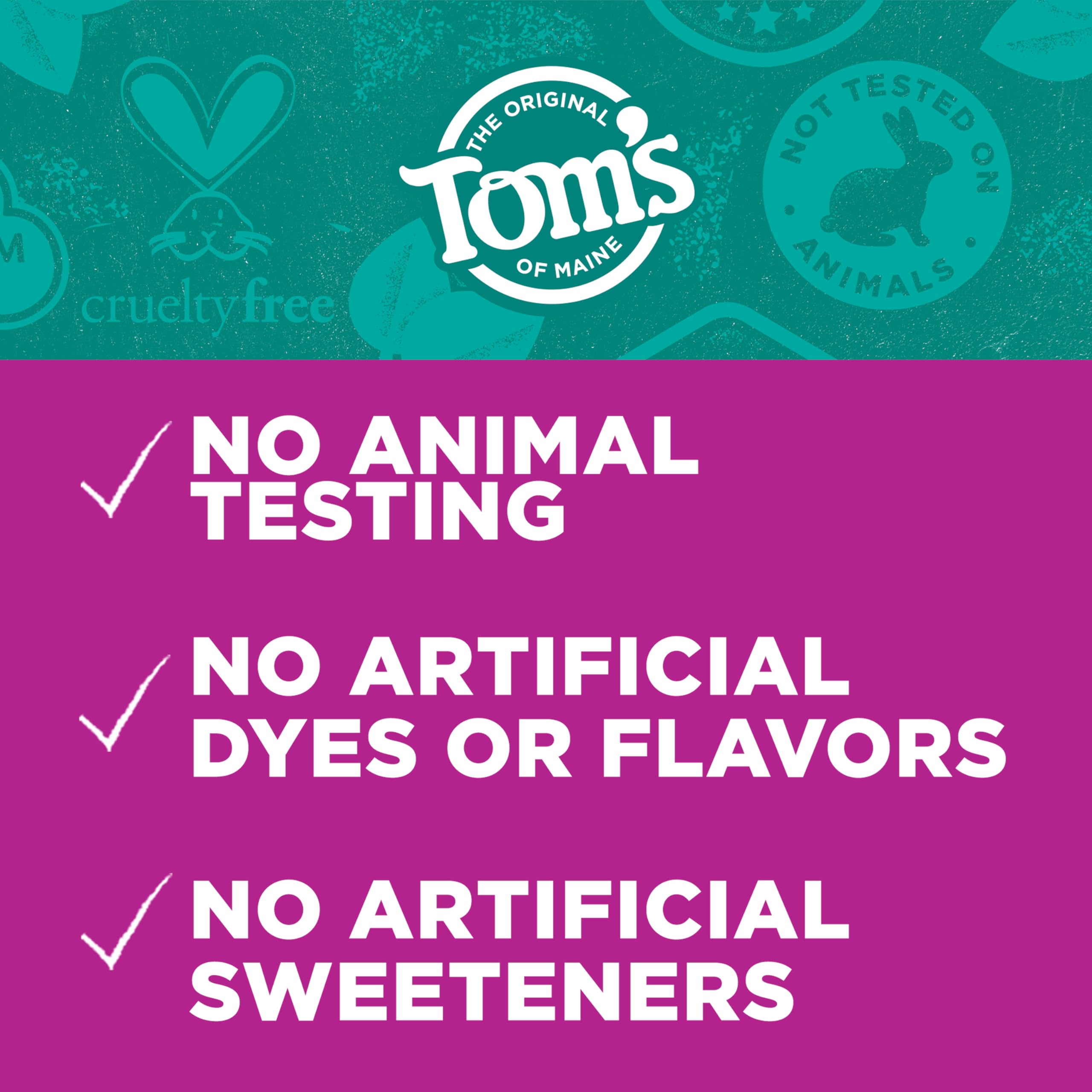 Three-pack layout of Tom's of Maine tubes emphasizes value and household supply
