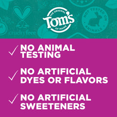 Three-pack layout of Tom's of Maine tubes emphasizes value and household supply