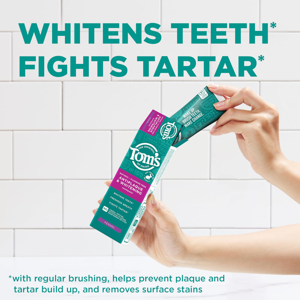 Tom's of Maine tube cap close-up demonstrating easy one-handed dispensing benefit