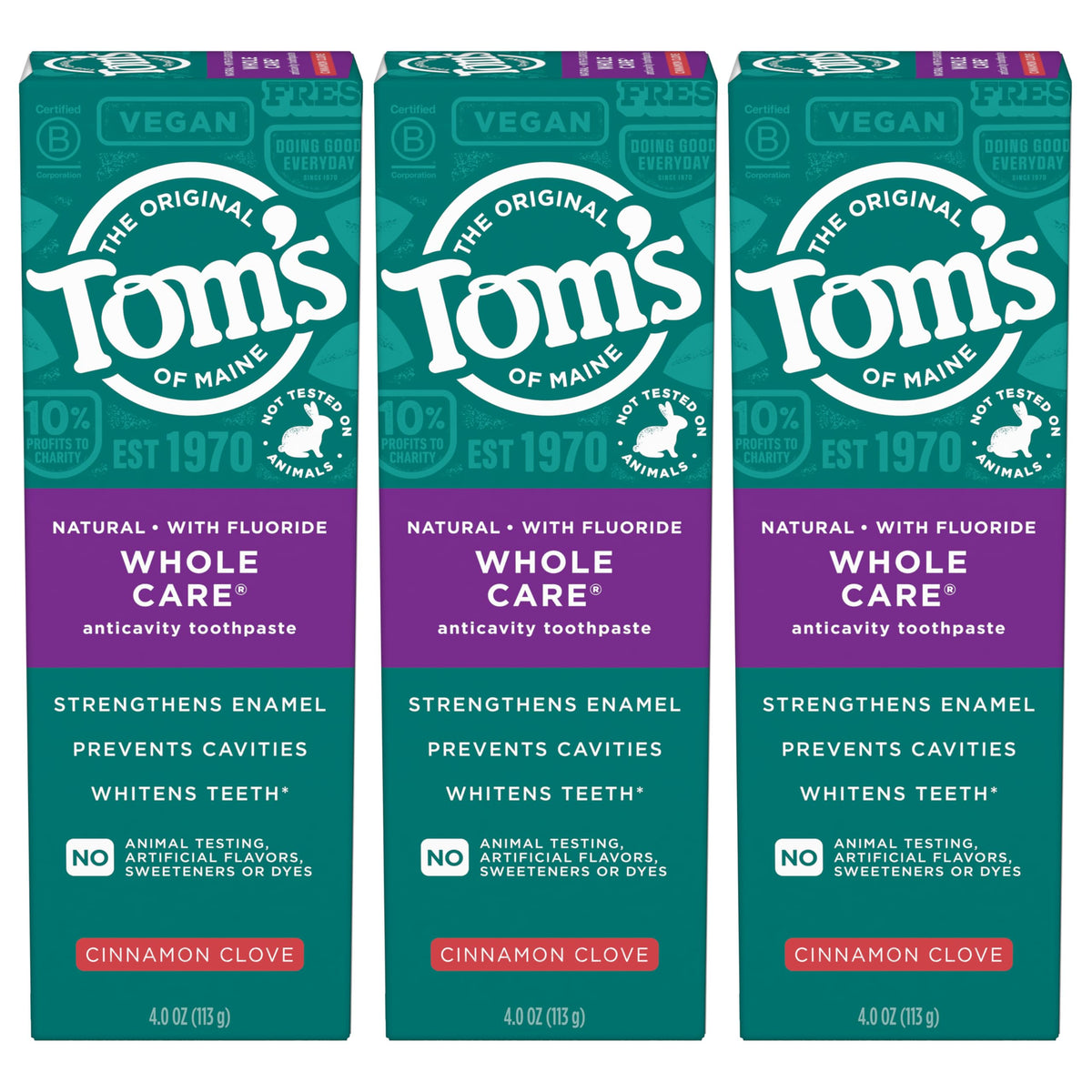 Tom's of Maine front packaging showing product and benefits