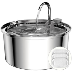 tomxcute front view of fountain showing elegant stainless steel and quiet design