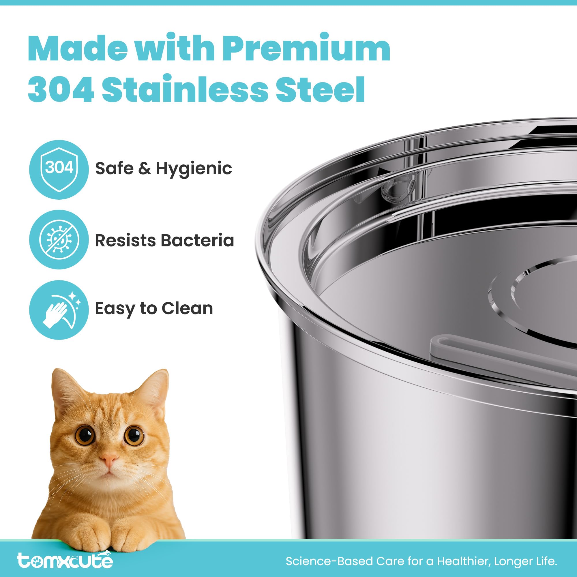 tomxcute close-up of 304 stainless steel surface highlighting hygienic durability