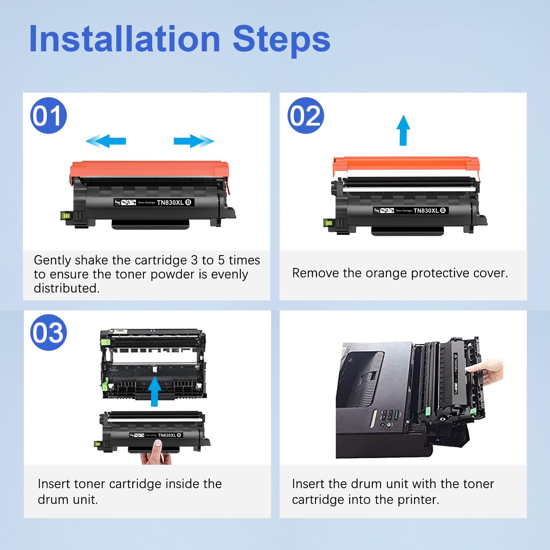 Toner Kingdom open box revealing two cartridges and user guide for immediate setup