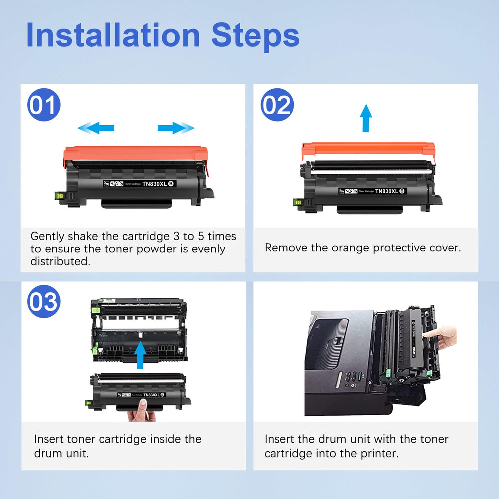 Toner Kingdom open box revealing two cartridges and user guide for immediate setup