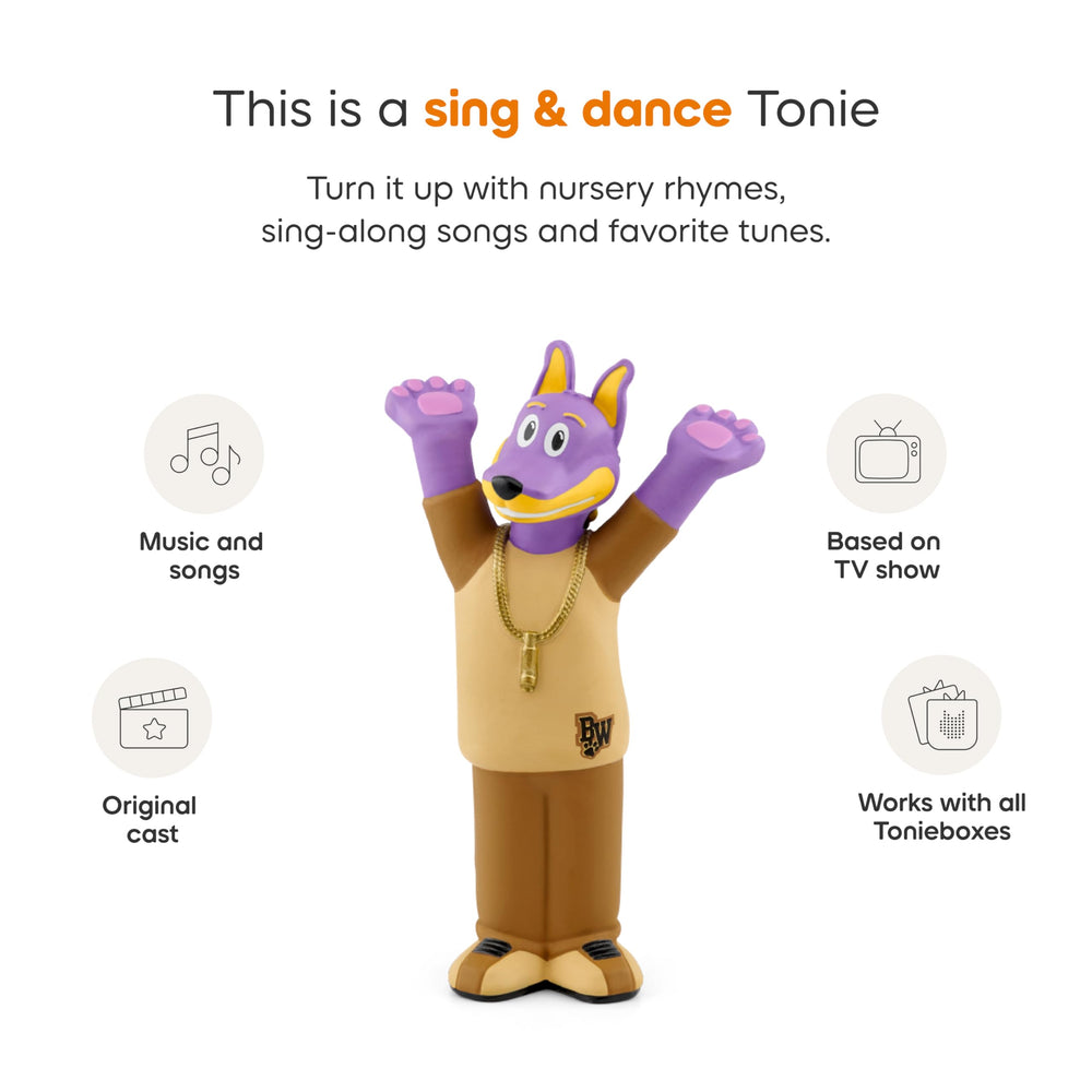 Tonies Bow Wizzle tracklist sticker showing song names, clear content overview benefit