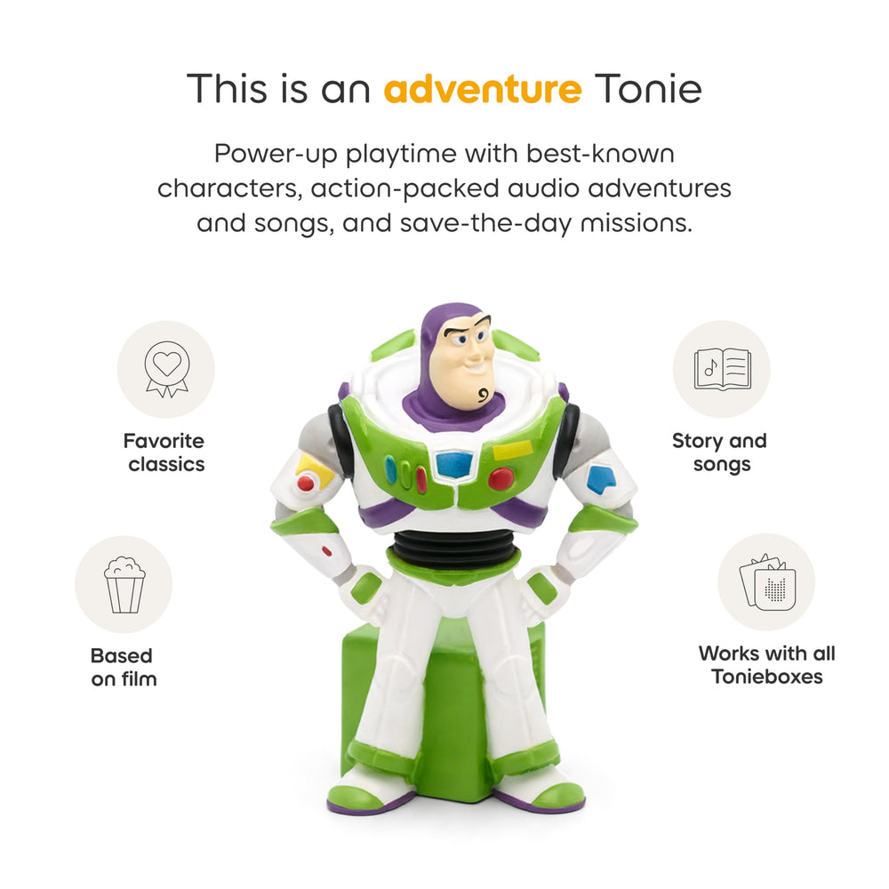 Tonies Buzz Lightyear on a Toniebox demonstrating instant play benefit
