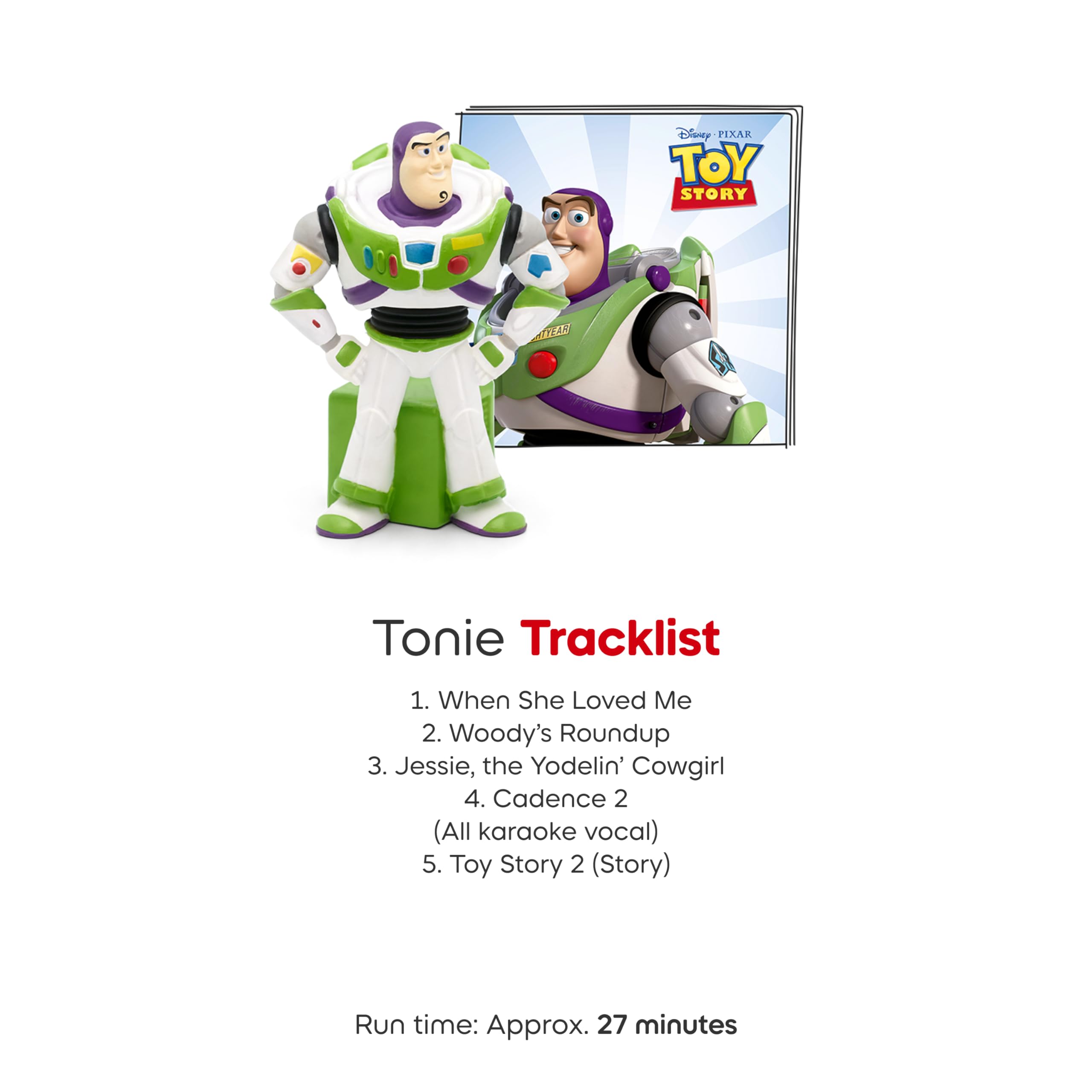 Tonies Buzz Lightyear beside a child’s hand showing size and handling benefit