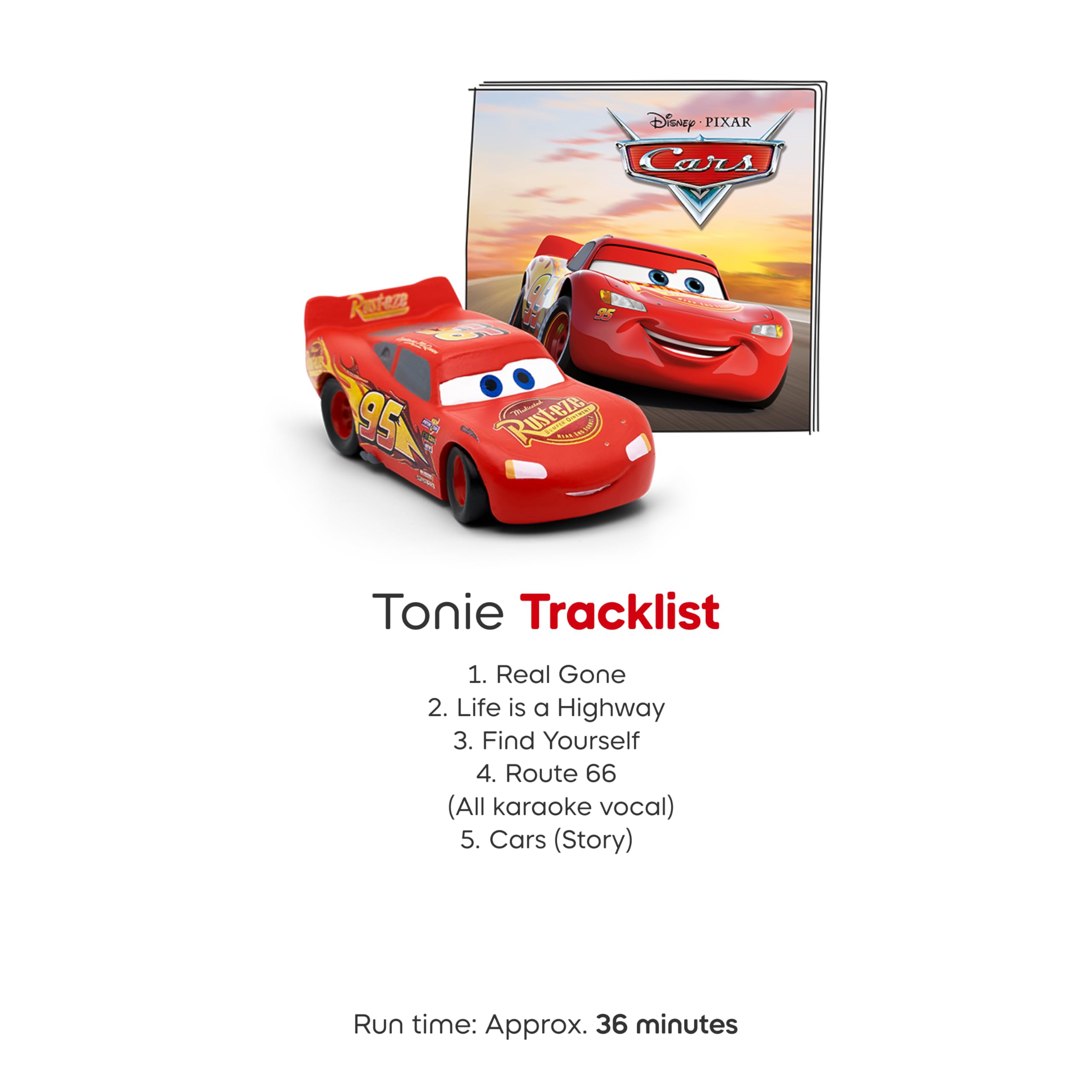 Tonies Lightning McQueen next to a child’s hand showing size and easy handling