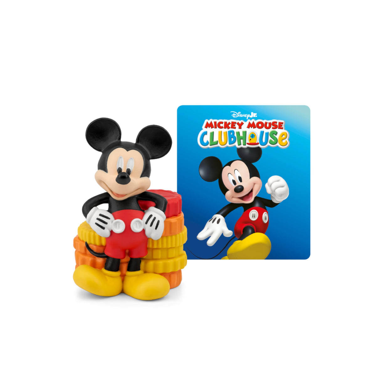 Tonies Mickey Mouse figurine front view showing bright colors and durable design benefit