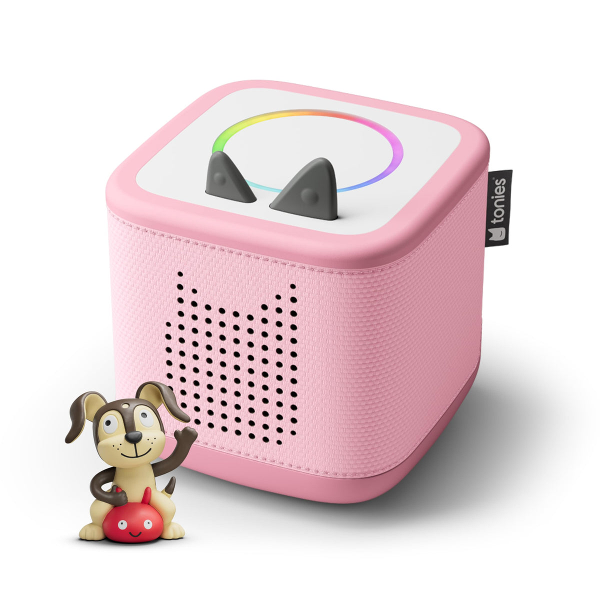 Tonies Toniebox front view showing cloud pink design and kid-friendly shape
