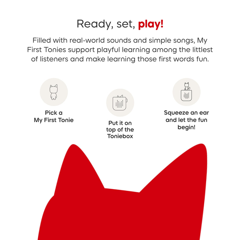 Tonies back label and tracklist detail showing included songs and stories benefit