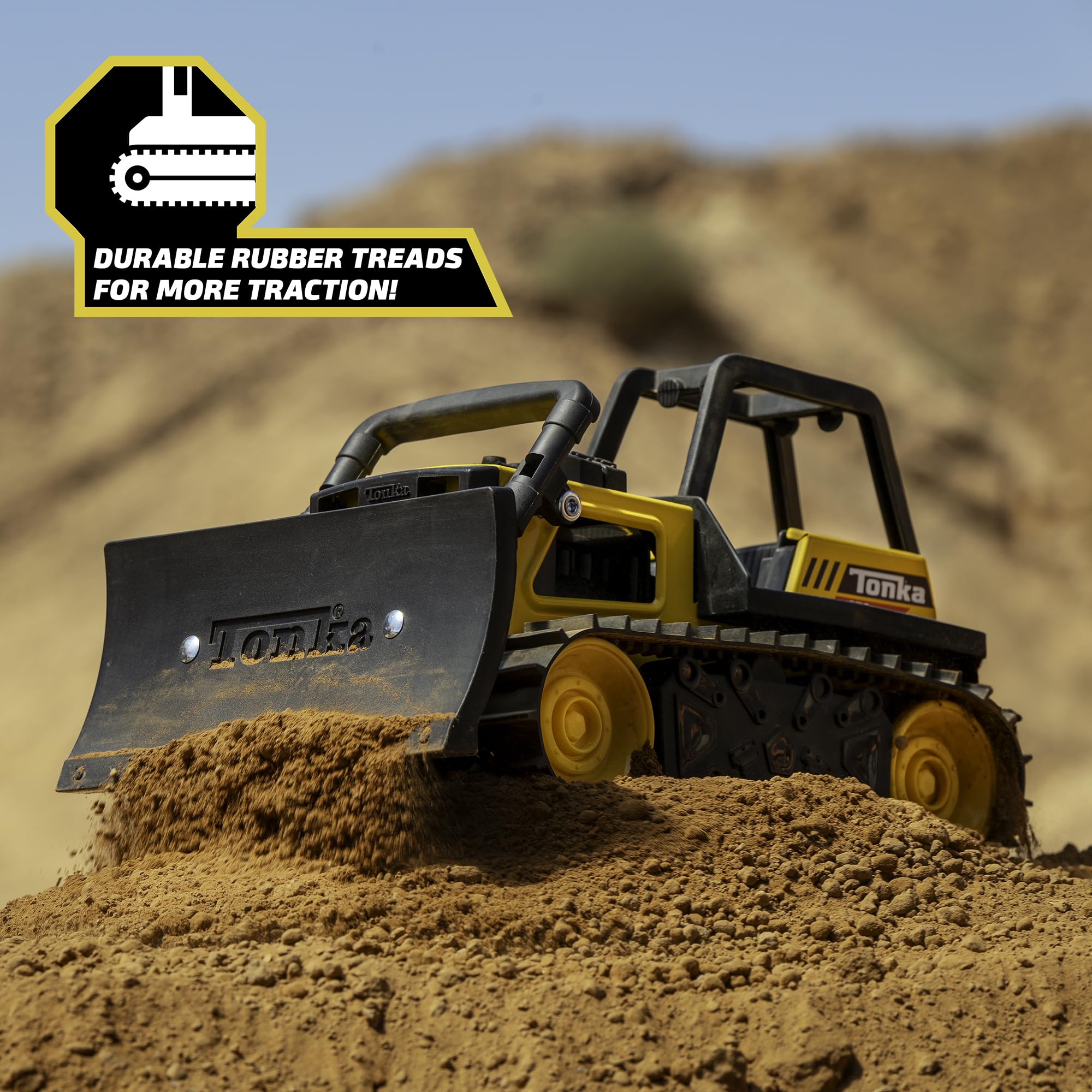 Tonka bulldozer cab and label showcasing authentic Tonka branding