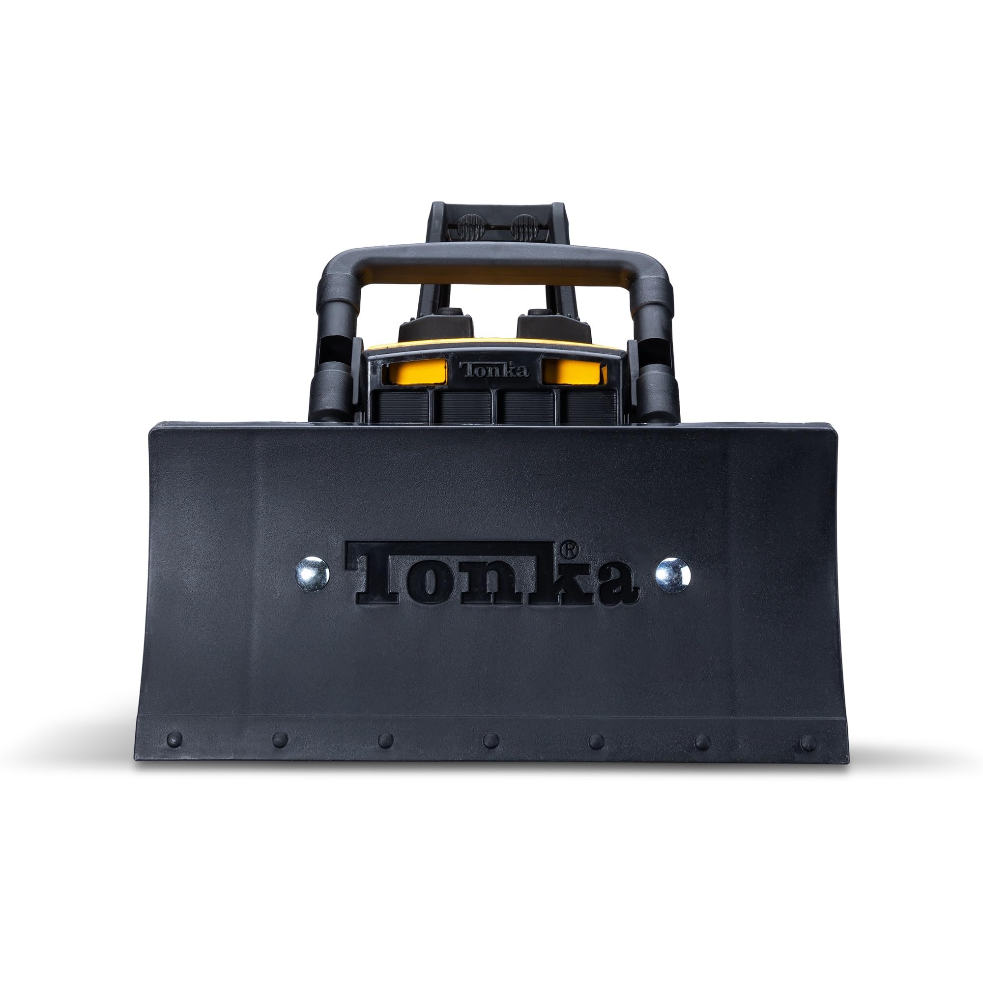 Tonka bulldozer side profile highlighting 12.8 inch wide stance