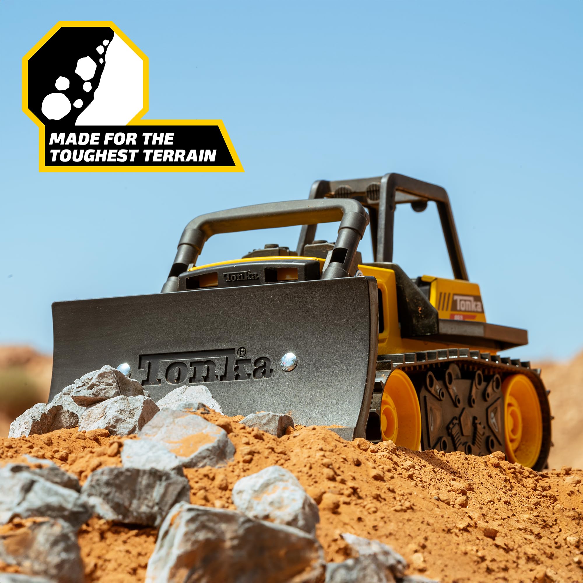 Tonka bulldozer worn durability demo illustrating long-lasting build