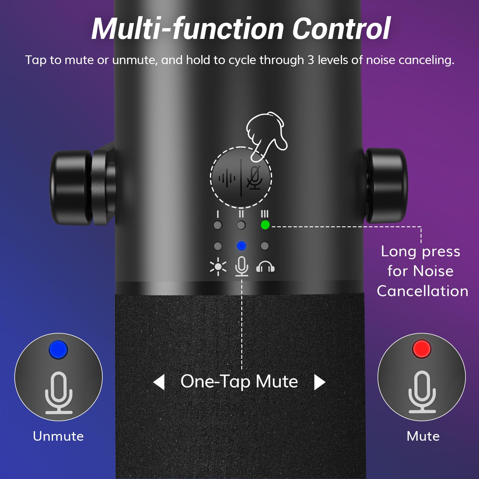 TONOR microphone in use with headphones for latency-free monitoring benefit