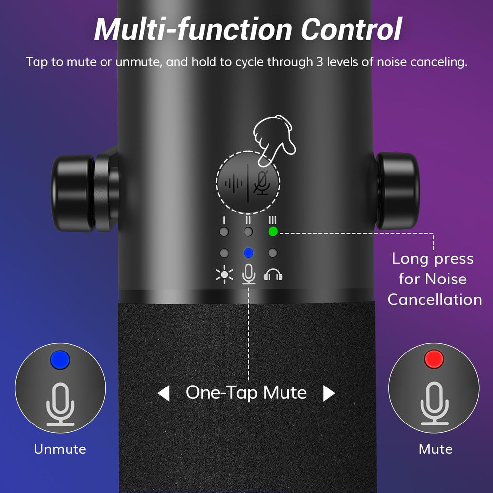 TONOR microphone in use with headphones for latency-free monitoring benefit