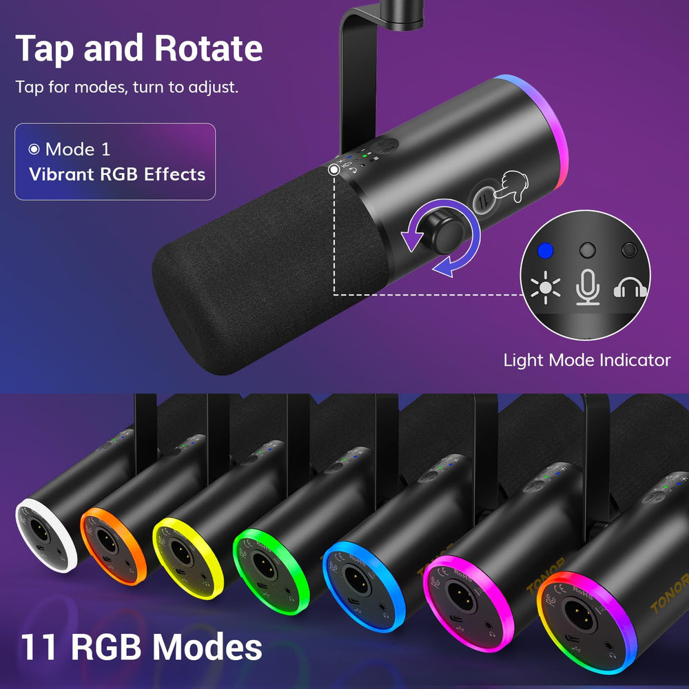 TONOR RGB lighting glowing to set gaming mood and customizable atmosphere benefit