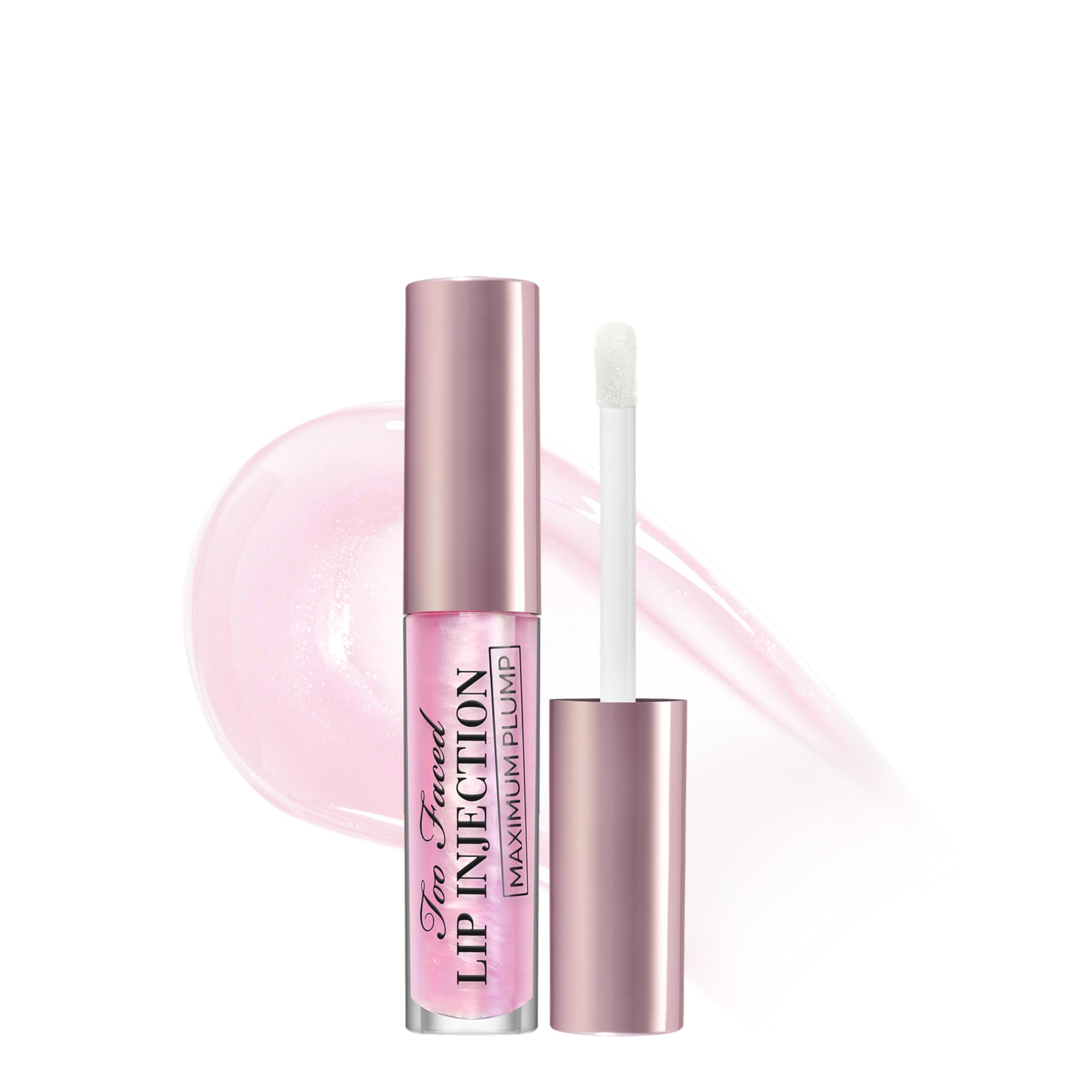 Too Faced front view of gloss tube showing compact travel size and instant plump benefit