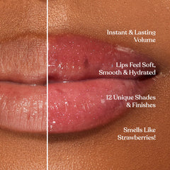 Too Faced gloss texture close-up highlighting glossy, non-sticky hydration benefit