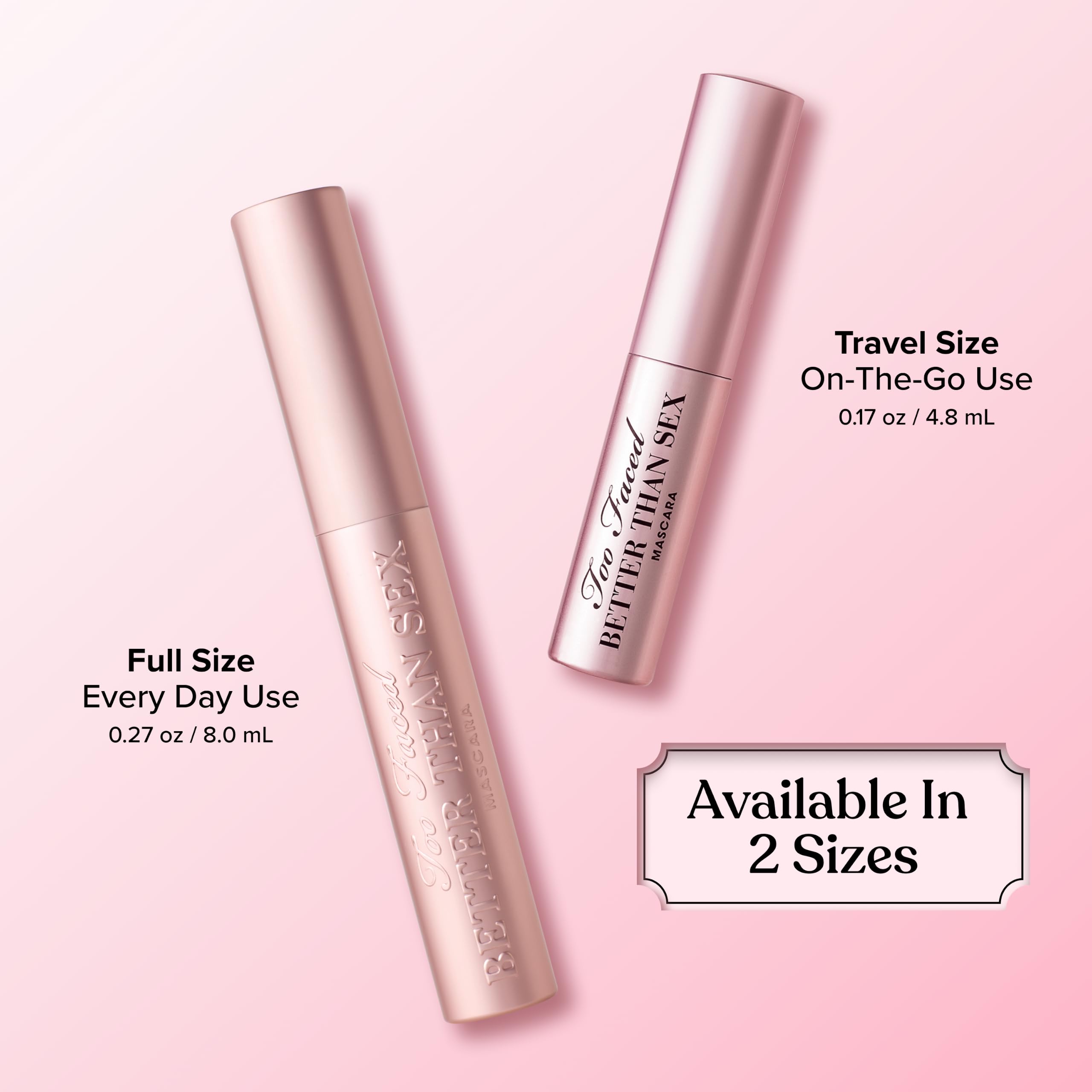 Too Faced mascara inside a makeup bag lifestyle shot for everyday convenience