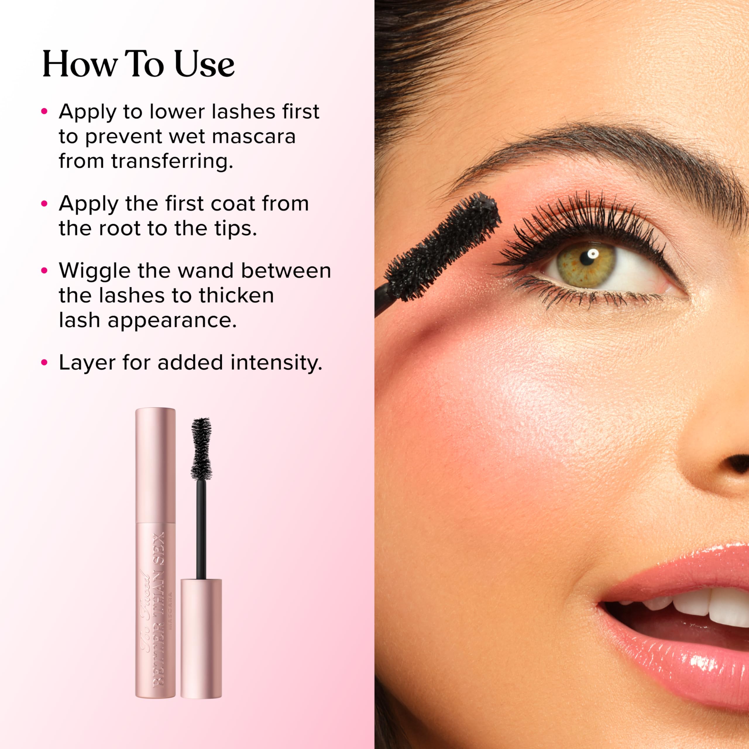 Too Faced open tube angled to show brush shape and smooth application benefit