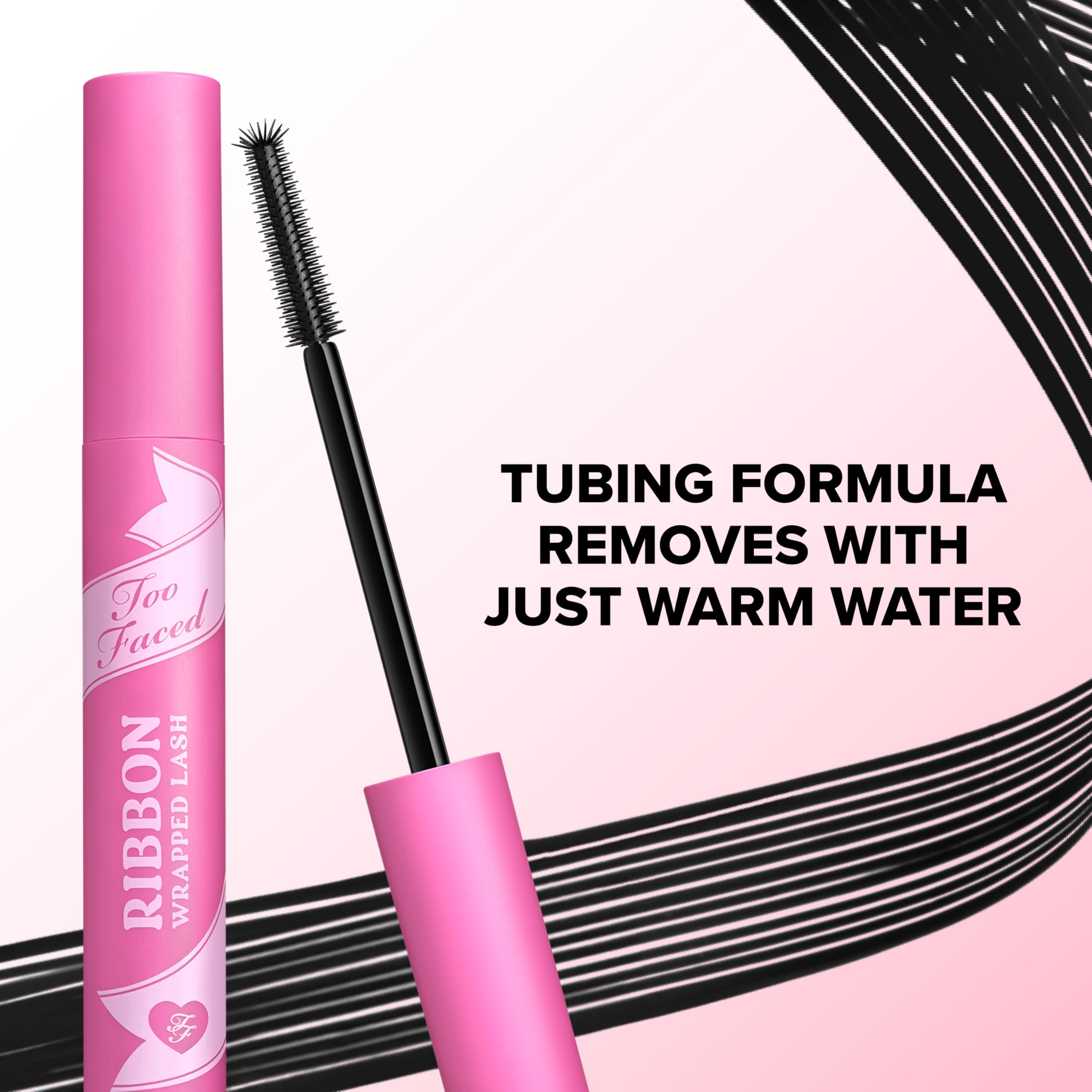 Too Faced before-and-after lashes revealing dramatic length, lift, and clump-free definition