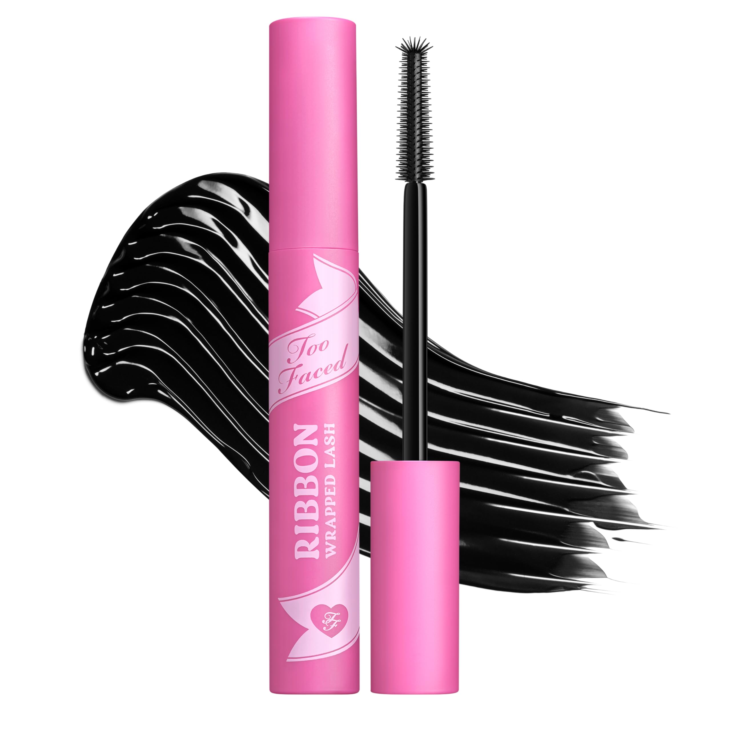 Too Faced front packaging showing mascara tube and ribbon-wrap branding for shelf appeal