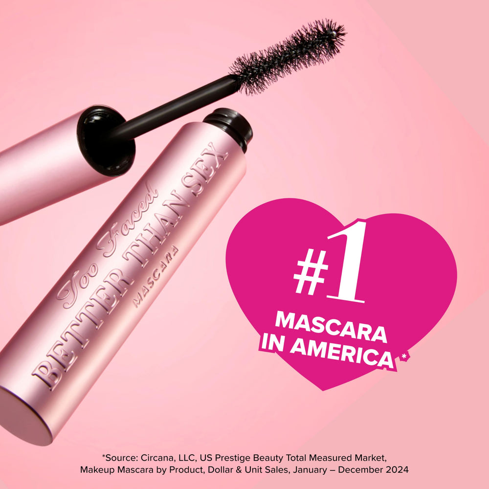 Too Faced tube held in hand for size comparison and easy portability benefit