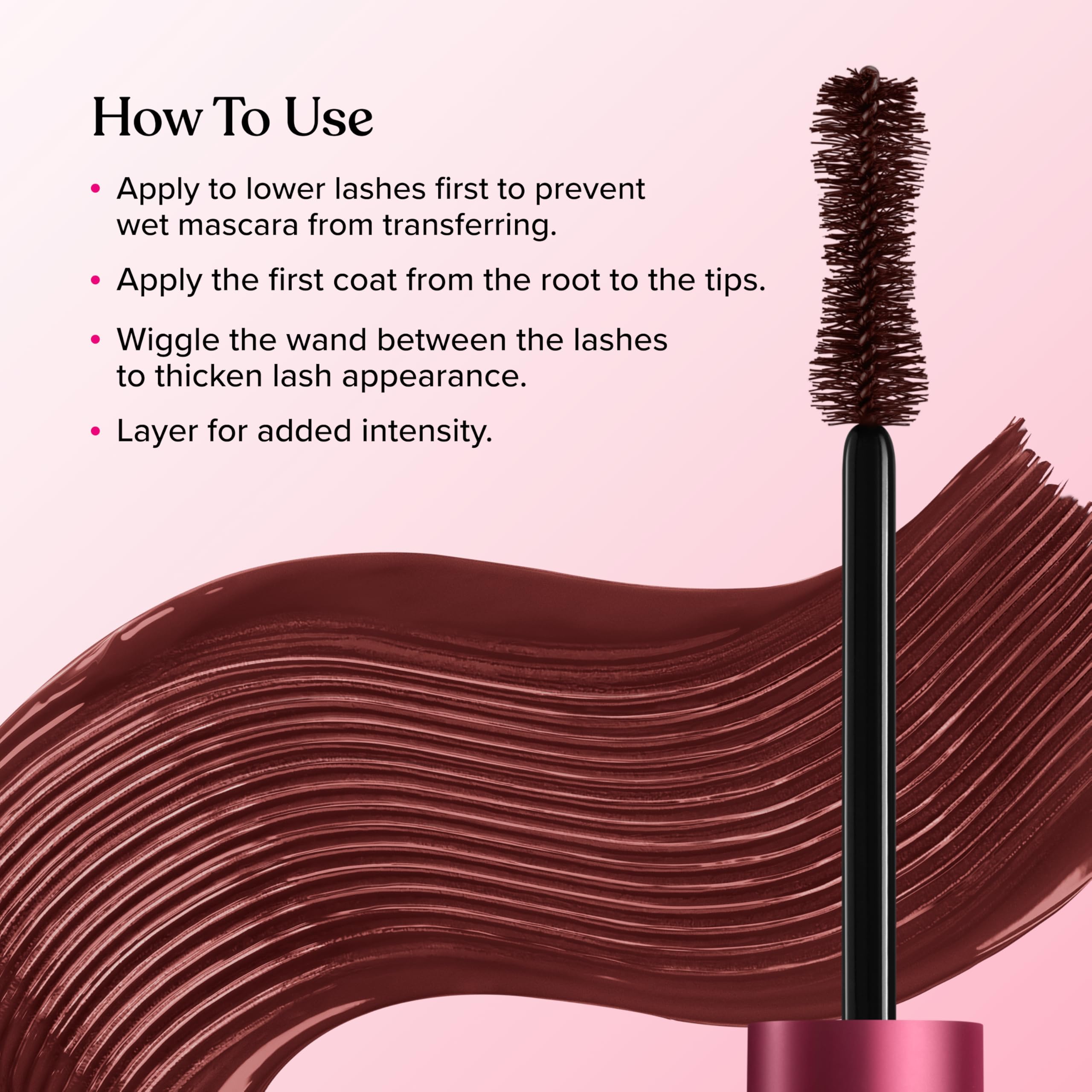Too Faced texture swatch of burgundy formula revealing buildable pigment