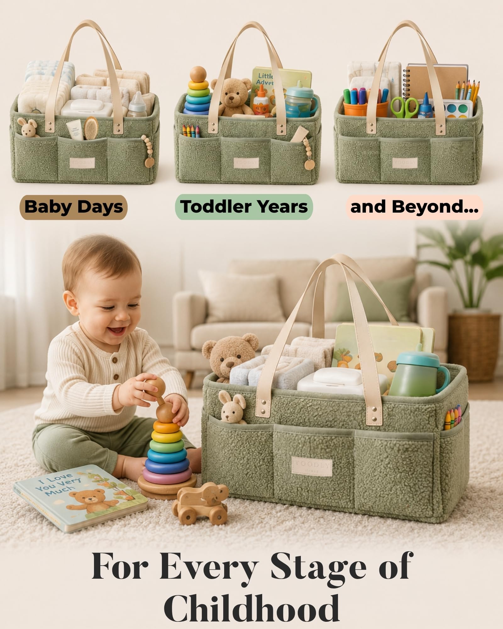 Detail of Toodly removable dividers attached with Velcro for customizable interior compartments