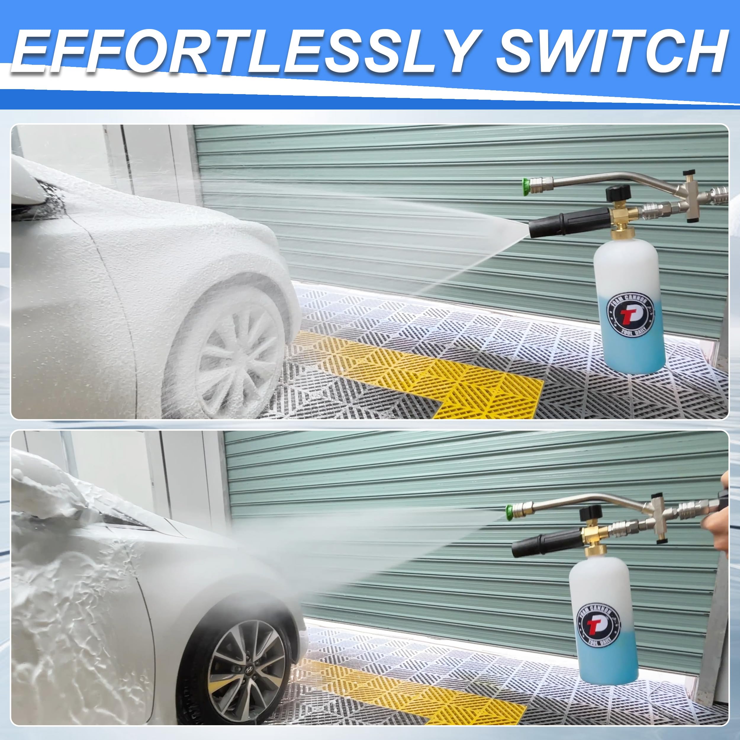 Tool Daily nozzle adjustment showing spray pattern control for targeted cleaning