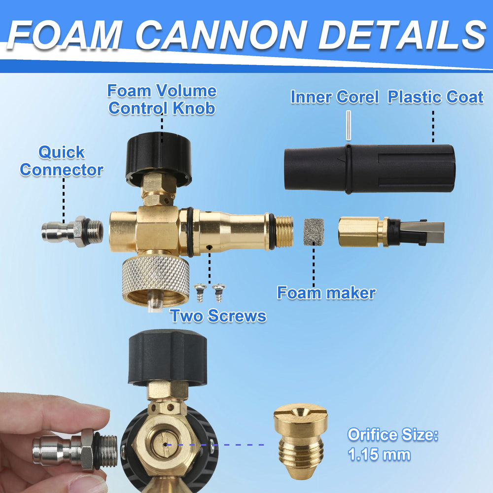Tool Daily foam cannon next to a hand for scale showing compact 1L capacity
