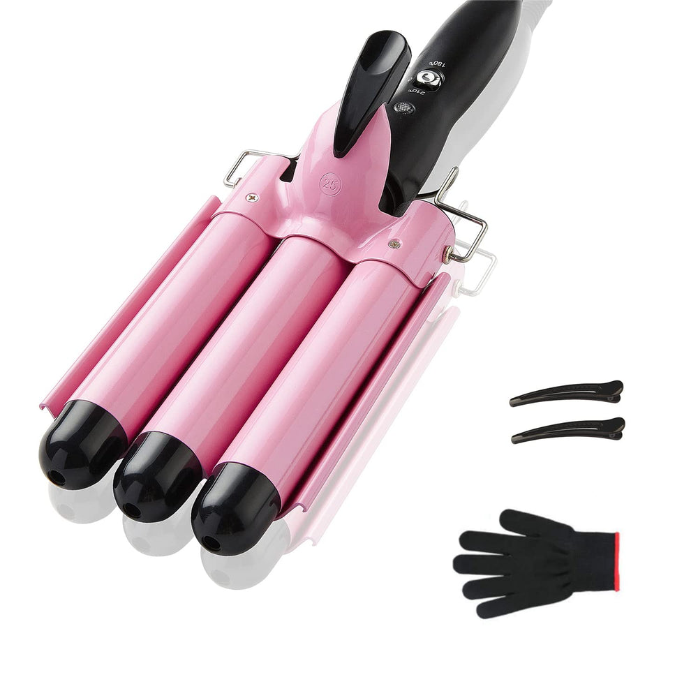 TOP4EVER three-barrel iron front view showing design and ceramic barrels for consistent waves