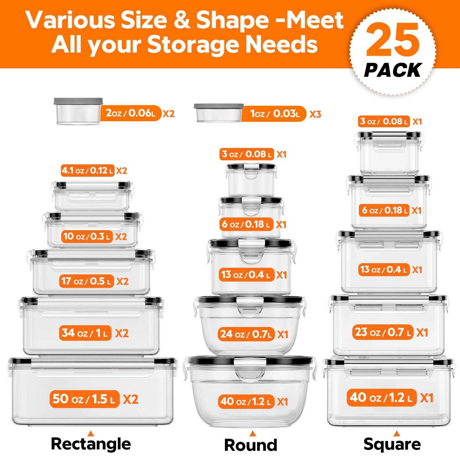 TOPCHASE rectangular 50oz container open ready for large meal prep and transport