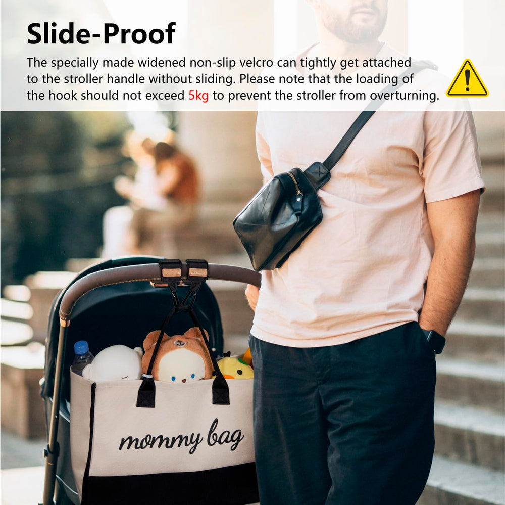 TOPDesign caddy mounted on different stroller handlebars for universal compatibility