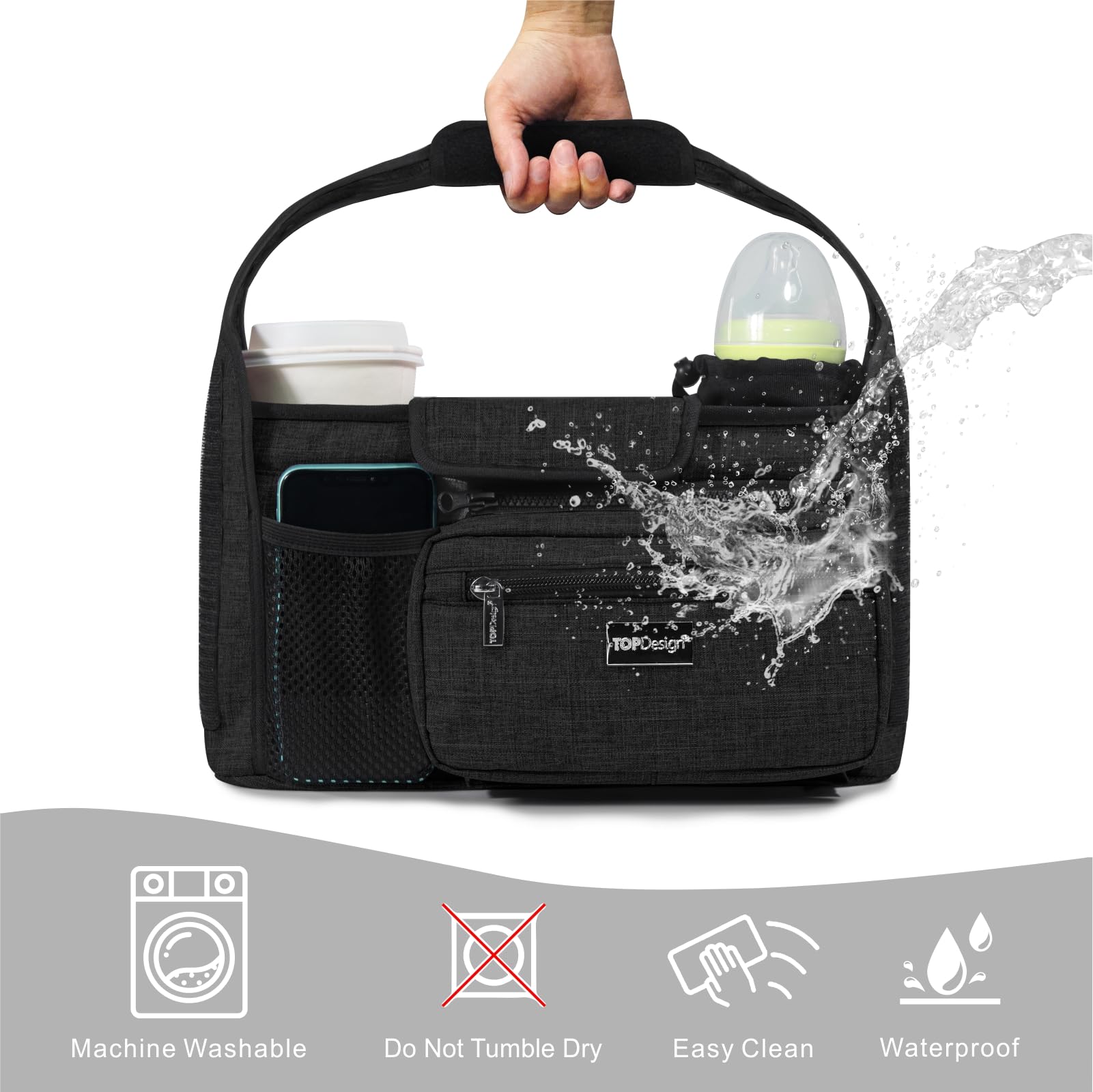 TOPDesign front pouch used as wristlet for fast-grab phone and wallet access