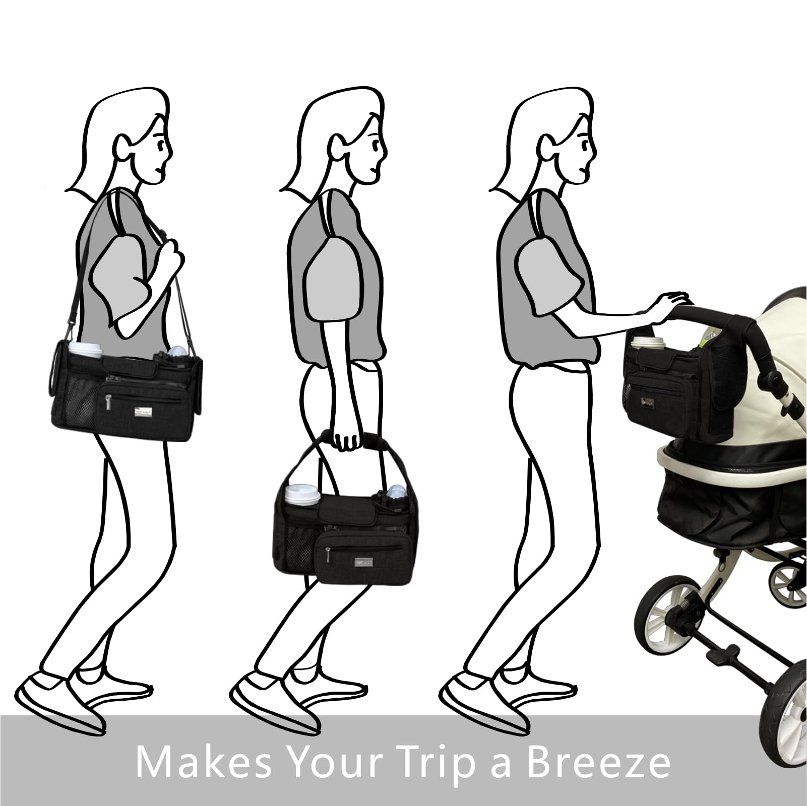 TOPDesign caddy beside bottle and diaper showing compact scale and storage benefit