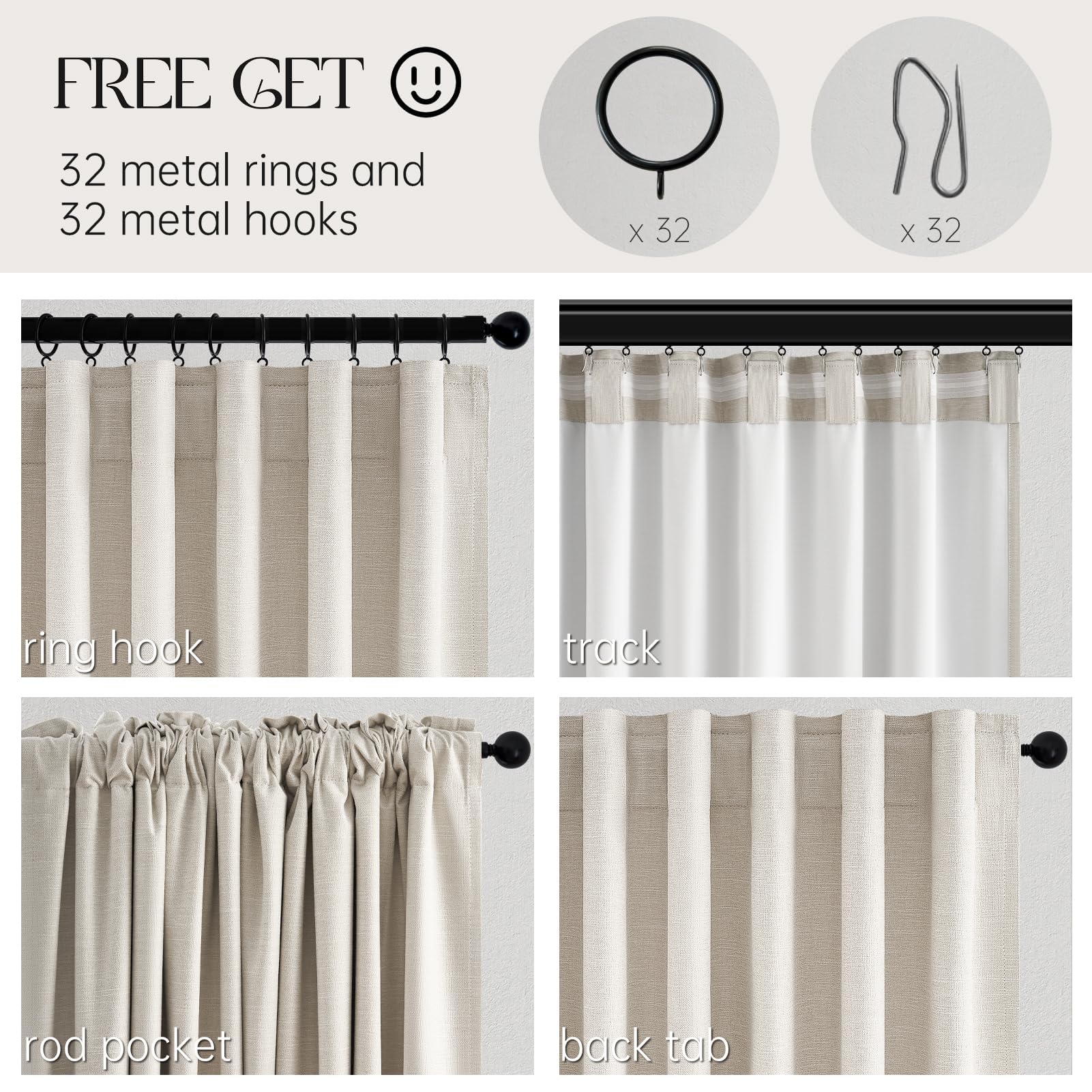 Topfinel metal hooks and rings laid out showing included hardware for mounting