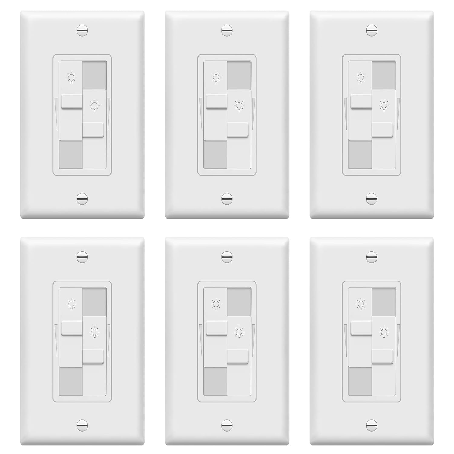 TOPGREENER front view of dual-load dimmer showing sleek white finish and benefit of discreet control