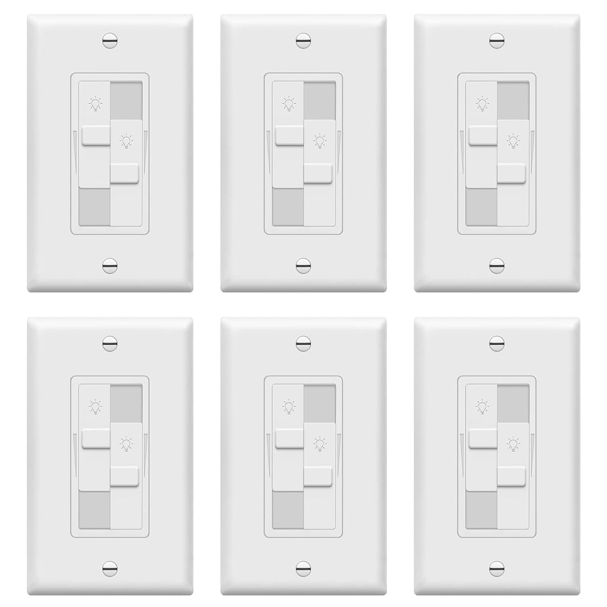 TOPGREENER front view of dual-load dimmer showing sleek white finish and benefit of discreet control