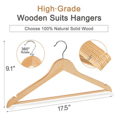 TOPIA HANGER close-up of natural birch wood grain protecting garments