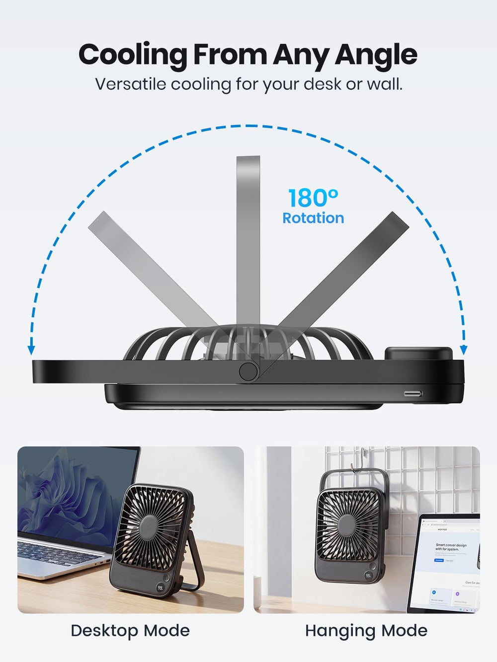 TOPK two fans with USB-C cables and manual showing included items convenience
